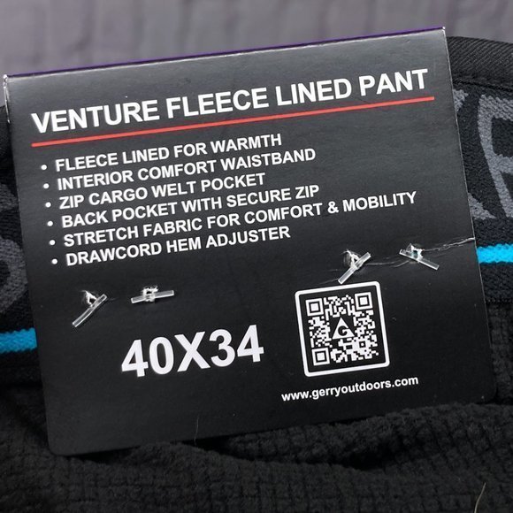 New Gerry Men's 40 X 34 Black Venture Fleece Lined Stretch Comfort Waist Pants - Picture 8 of 10
